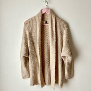 Anthropologie Sleeping On Snow Cozy Beige Open-Front Sweater